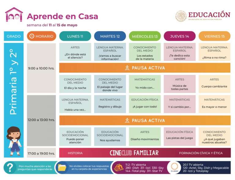 Horarios de programa "Aprende en casa" semana del 11 al 17 de mayo