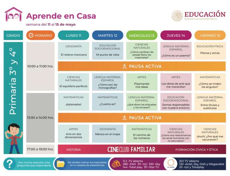 Horarios de programa "Aprende en casa" semana del 11 al 17 de mayo
