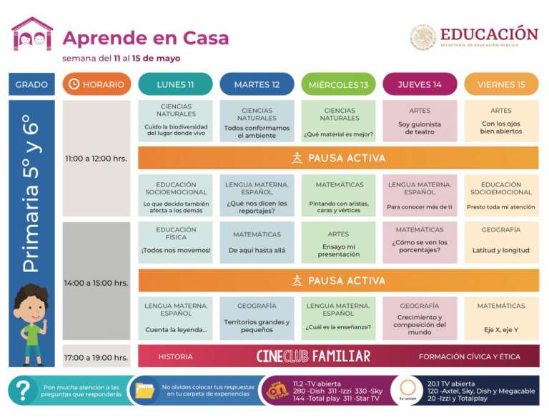 Horarios de programa "Aprende en casa" semana del 11 al 17 de mayo