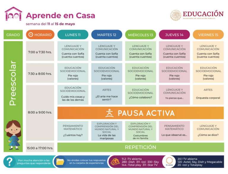 Horarios de programa "Aprende en casa" semana del 11 al 17 de mayo