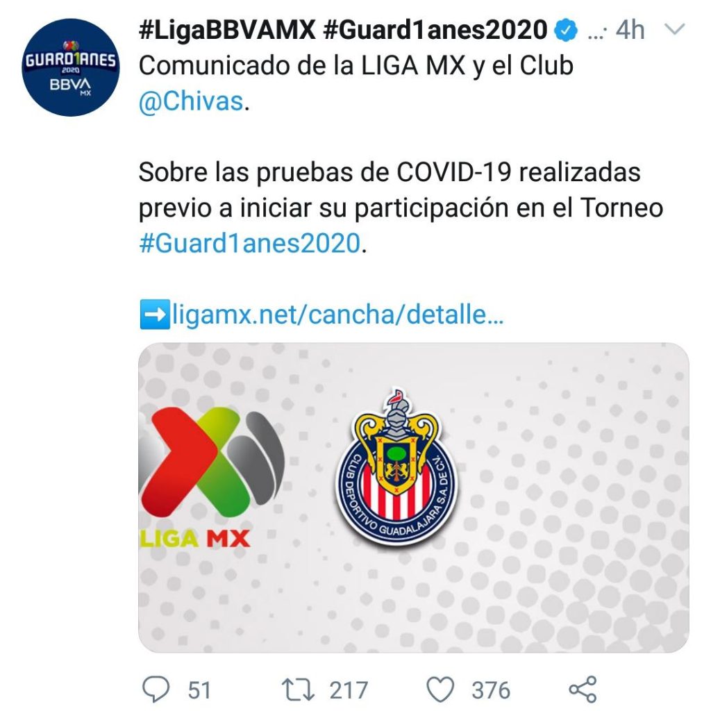 Casos positivos de Covid-19 en la Liga MX, en los últimos días