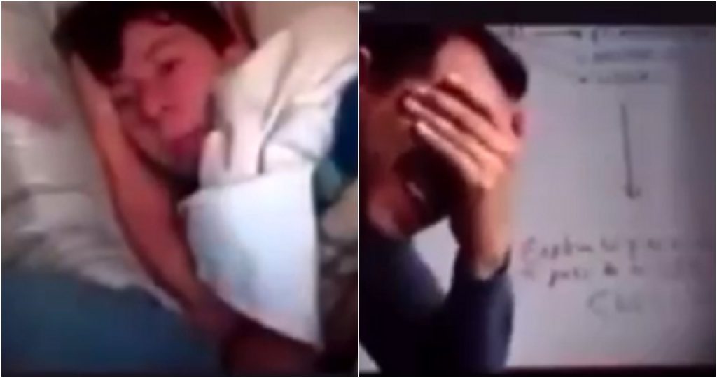 Alumno es captado tomando clases en línea acostado || VIDEO