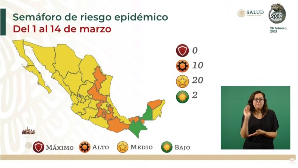 El semáforo epidemiológico en México ha cambiado drásticamente para marzo, sin embargo ese cambio es favorable, pues del 1 al 14 de marzo ningún estado en el país se encontrará en color rojo y 20 pasarán a color amarillo