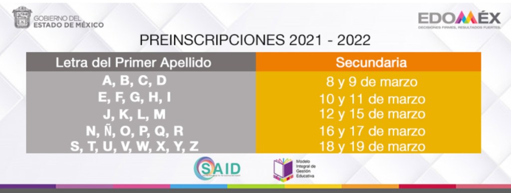 preinscripciones secundaria 2021 estado de México así como las fechas para realziar este tramite de acuerdo a la secretaria de educación del estado de méxico