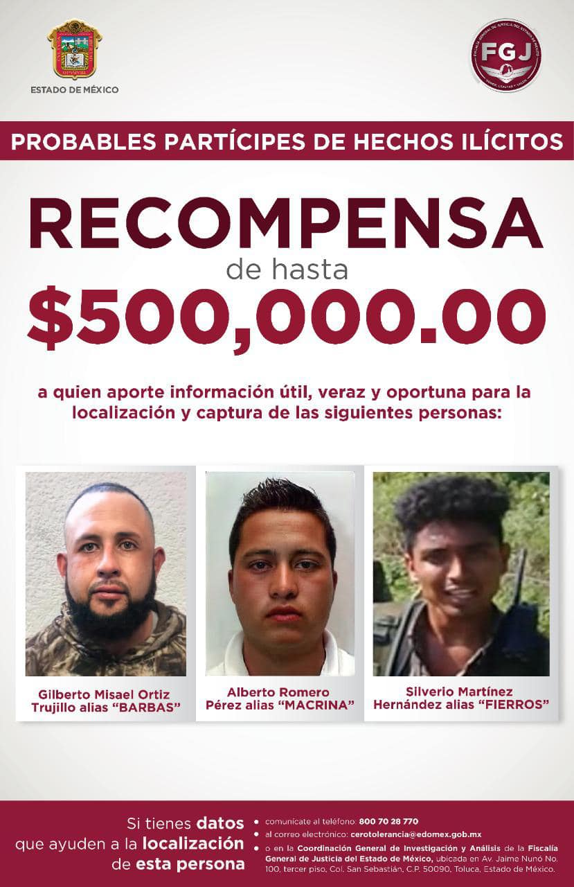 FGJEM ofrece recompensa de hasta 500 mil pesos para detener a
