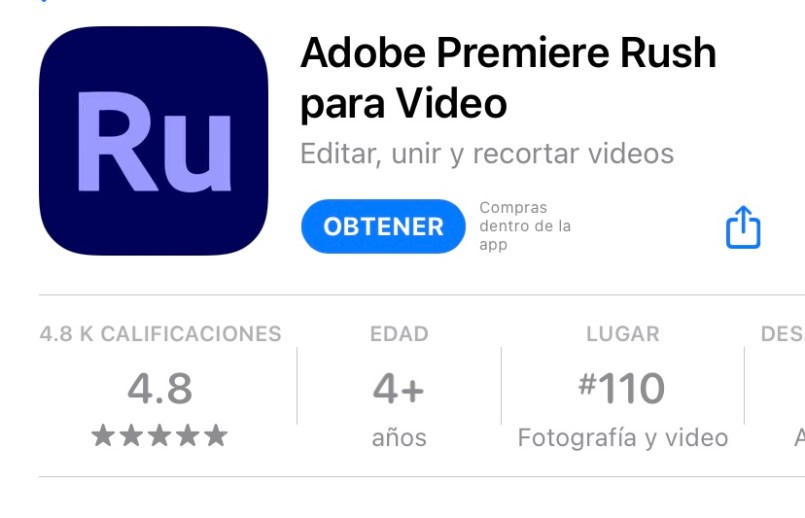 Captura de pantalla de a aplicación premier rush