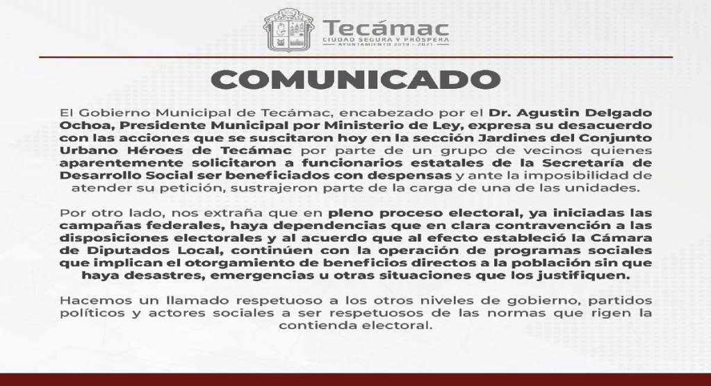 Noticias Técamac, el día de ayer hubo una rapiña de despensas pertenecientes a la secretaría de desarrollo social del Estado de México