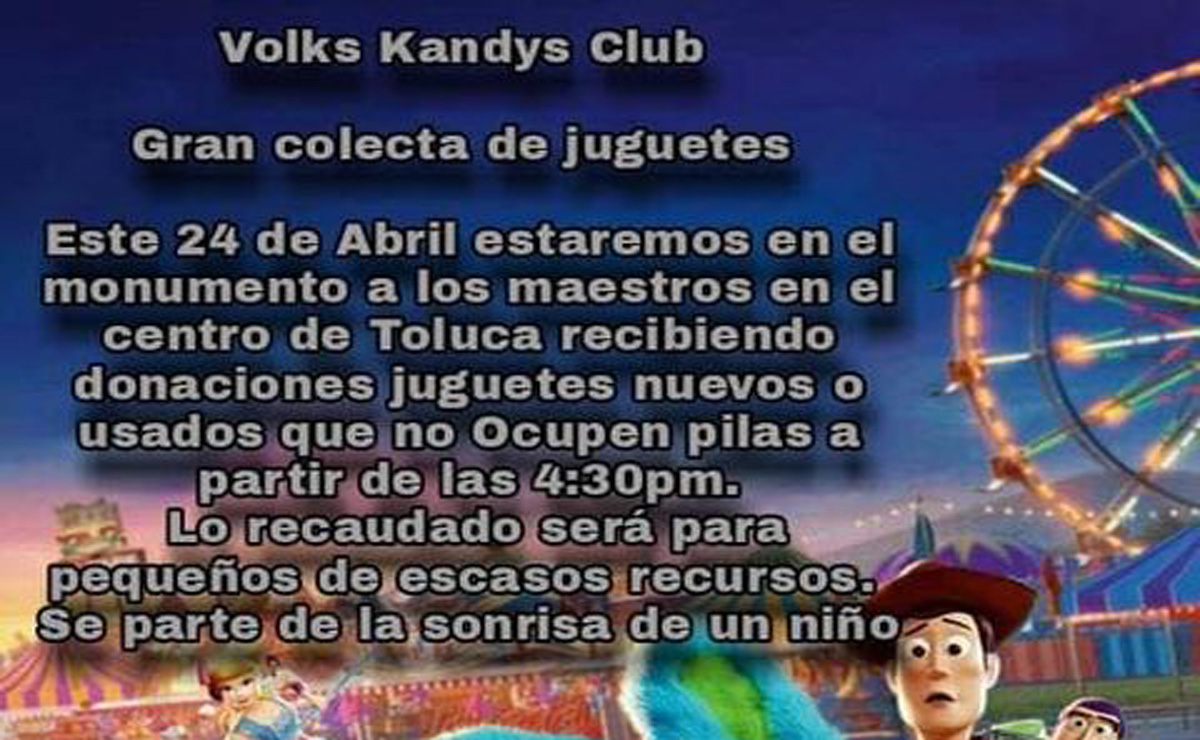 Club de vochos Toluca recauda juguetes para niños en Toluca.