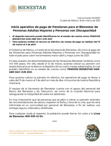 comunicado de la secretaría del bienestar del adelanto para el apoyo económico de madres solteras para los meses de marzo, abril, mayo y junio 2021