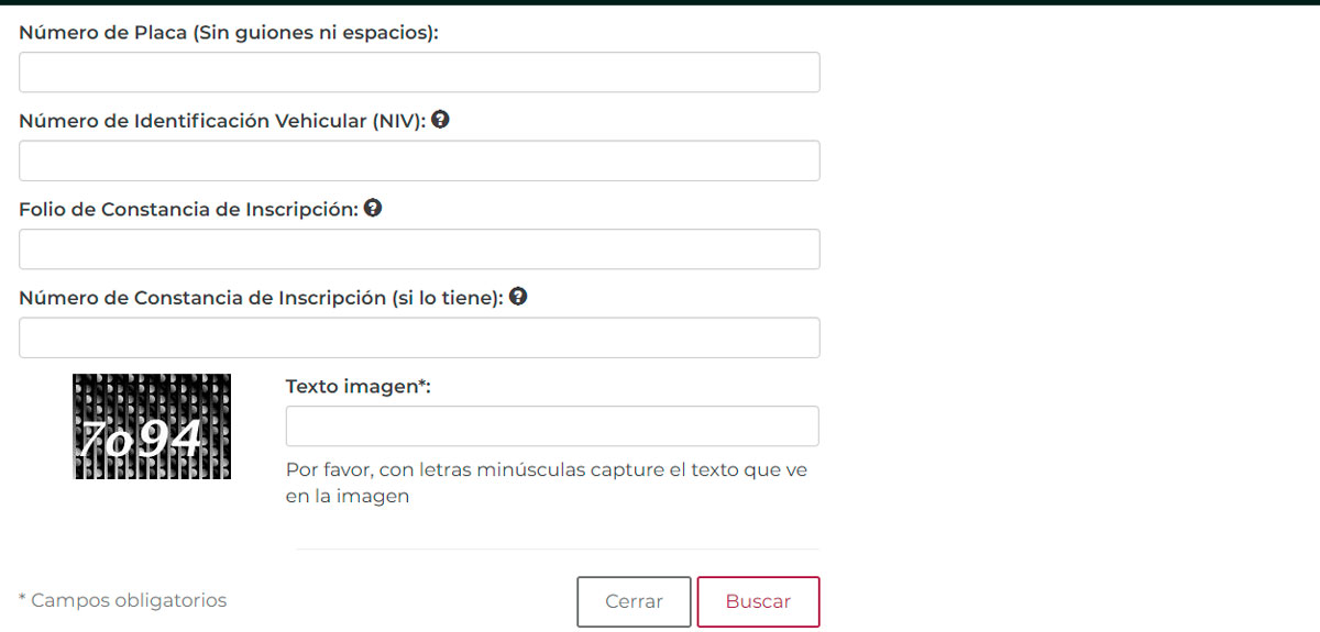 Esta es la vista de la pantalla que sale en la computadora al revisar el estatus de un auto en Repuve