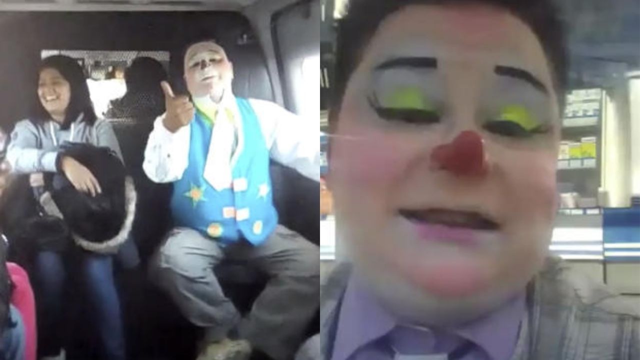 Un payaso en una combi del Edomex se hizo viral en redes por contar chistes de los asaltos que se viven a bordo del transporte público
