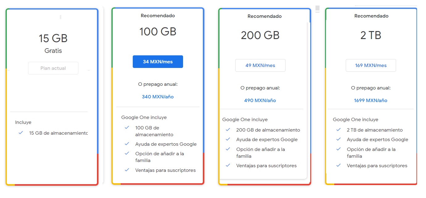 pagos para aumentar almacenamiento en Google
