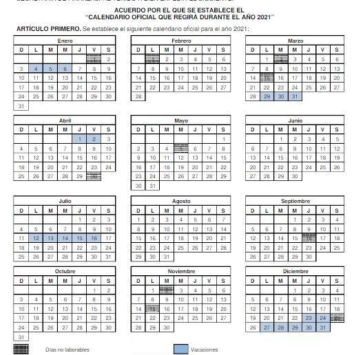 el calendario del gobierno edomex maraca dos periodos vacacionales para 2021