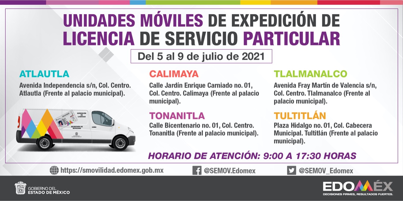 Calendarios Unidades Móviles Edomex 2021.