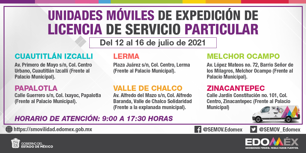 Calendario de unidades móviles Edomex 2021