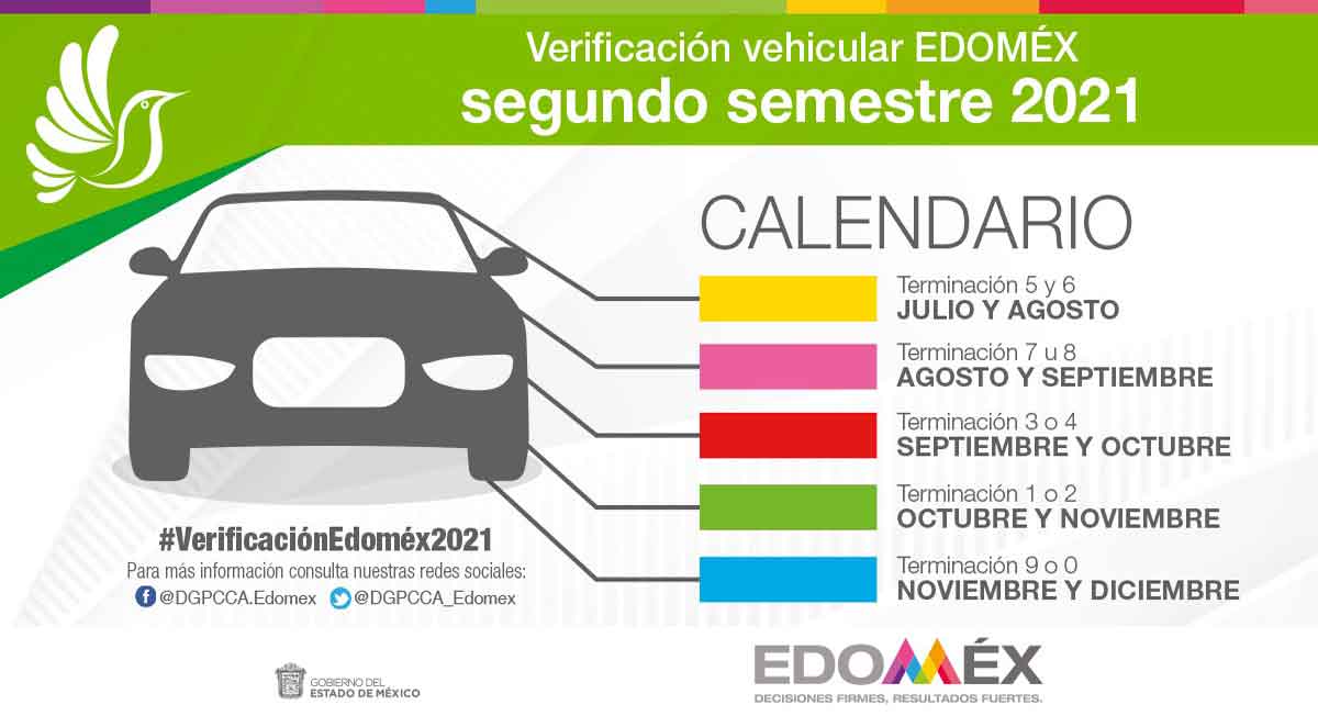 verificación estado de méxico 2021 y el calendario del segundo semestre