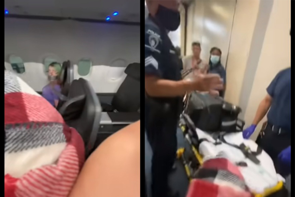 Mujer atada al avión por intentar abrirlo en mero vuelo